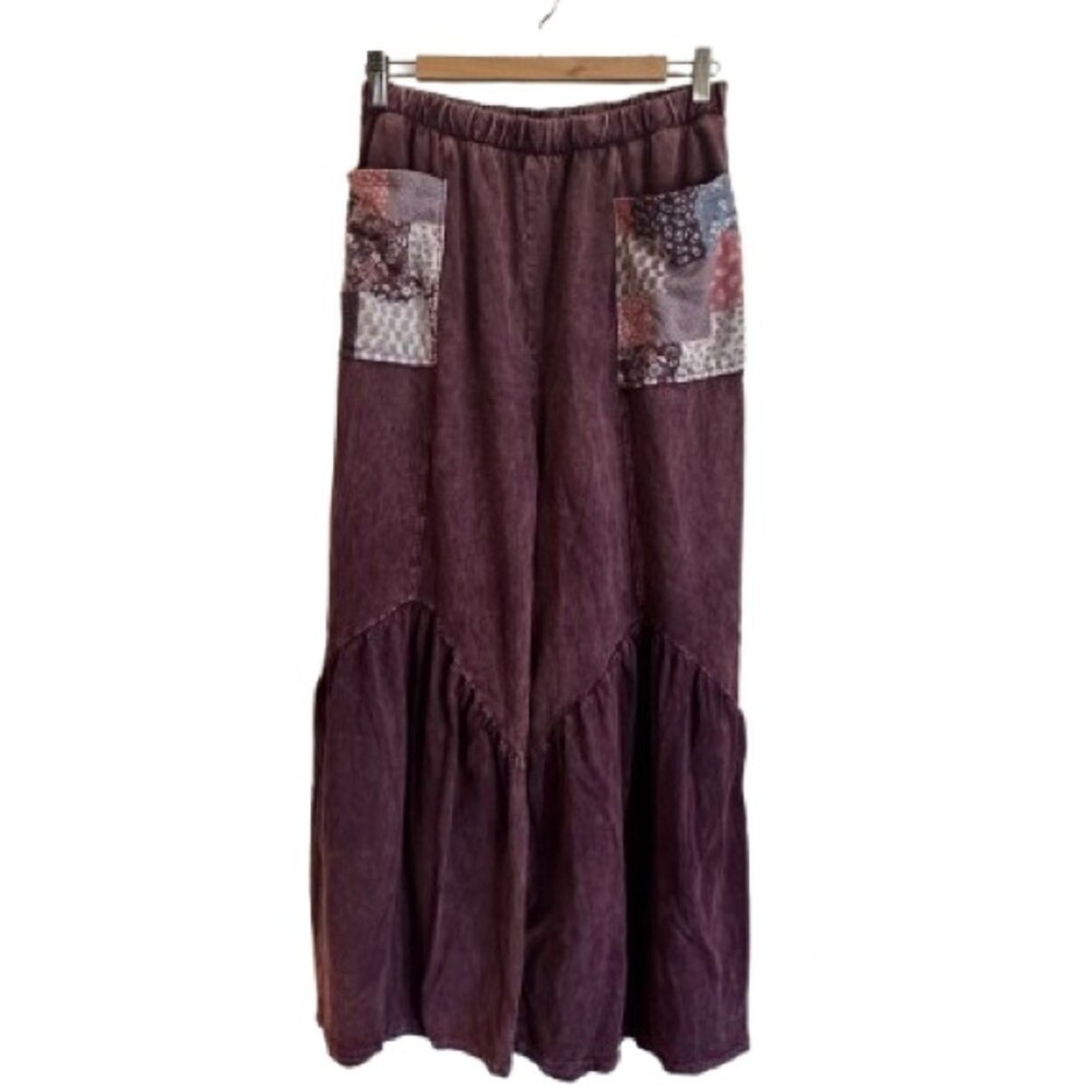 J. Her Patchwork-Pocket Wide-Leg Pants — Plum Size L - Picture 3 of 8